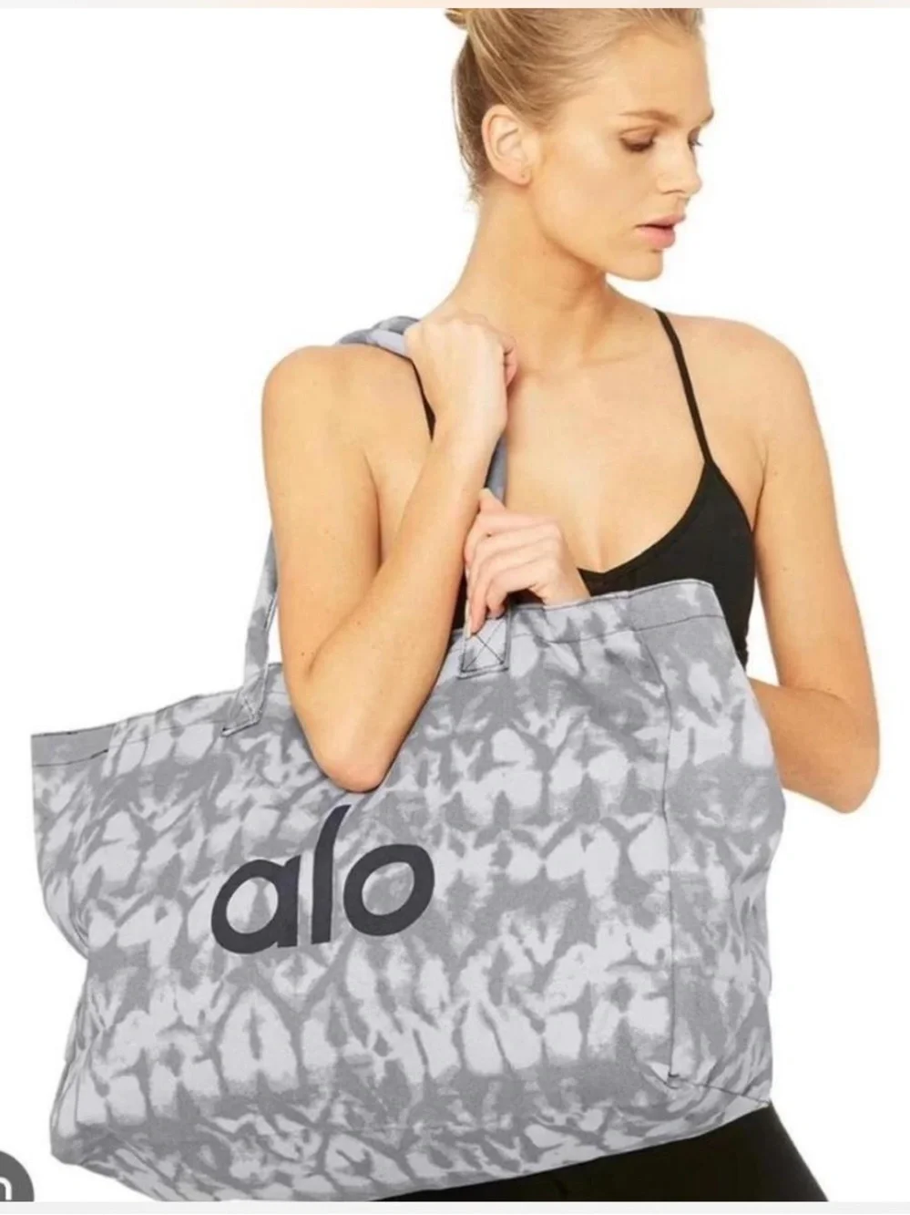 ALO Yoga Grey Tie-Dye Tote Bag with Bold Logo